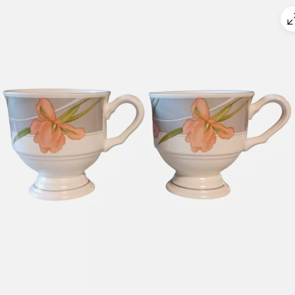 2 Sango Footed Ceramic Coffee Tea Cup Mug Floral Memories 378 Cherish from Korea